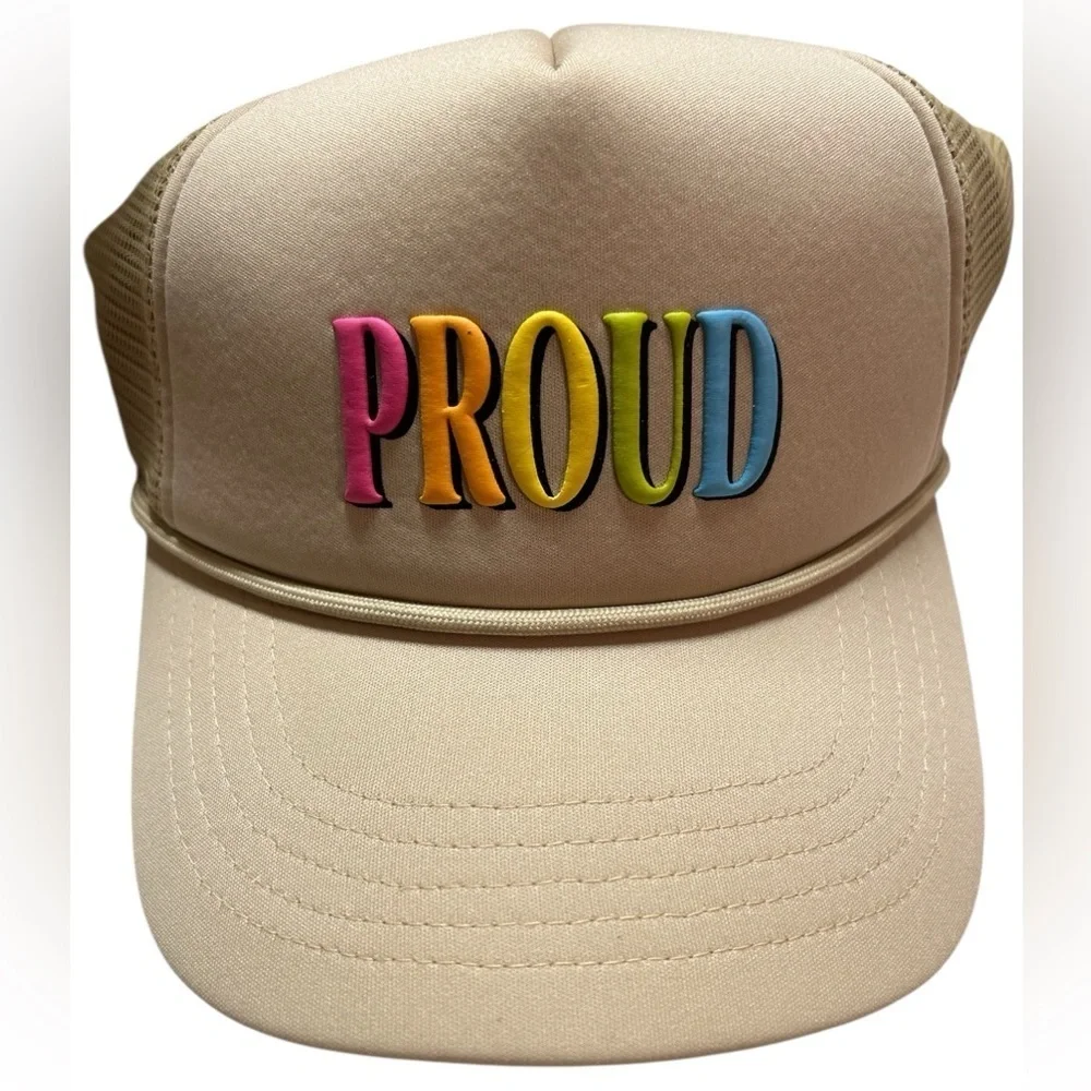 Tan Mesh Trucker Hat with Colorful 'Proud' Embroidery, 3 pc. Bundle, NWT